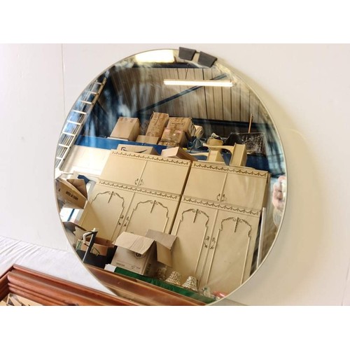 49 - Square pine framed mirror and round frameless mirror