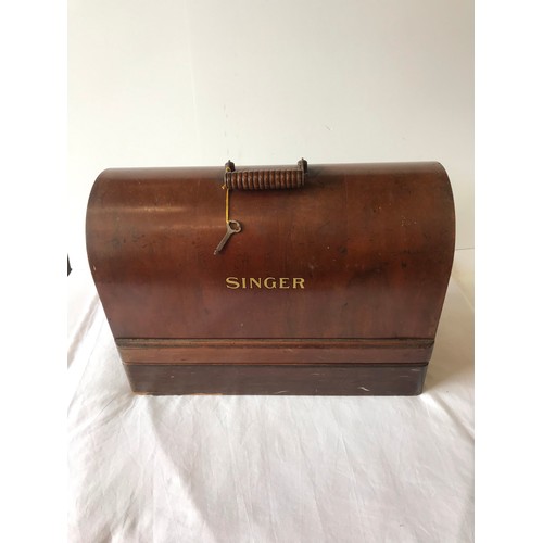 24 - wooden cased singer decorative table top sewing machine model number y8482707 with black and floral ... 