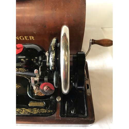 24 - wooden cased singer decorative table top sewing machine model number y8482707 with black and floral ... 