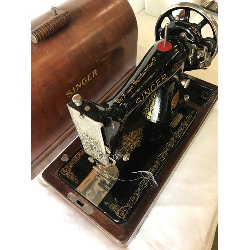 24 - wooden cased singer decorative table top sewing machine model number y8482707 with black and floral ... 