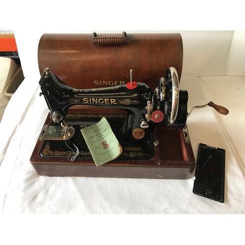 24 - wooden cased singer decorative table top sewing machine model number y8482707 with black and floral ... 