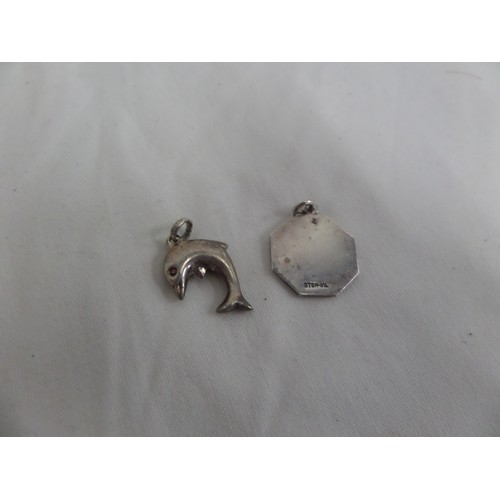 34 - Two silver pendants, 1 dolphin and 1 gazelle