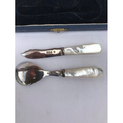 38 - Boxed silver hallmarked  christening set by JS and S