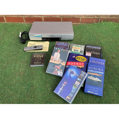 57 - Panasonic VHS player, remote and user instructions with a collection on VHS
