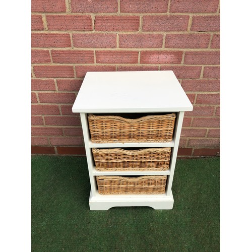 68 - Painted white 3 wicker bank of draws