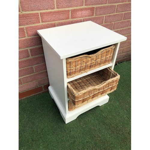 68 - Painted white 3 wicker bank of draws