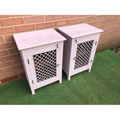 69 - Pair of painted lavender Jali Chinese side cabinets