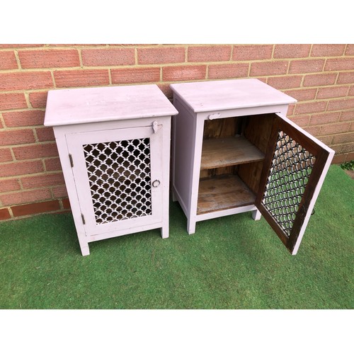69 - Pair of painted lavender Jali Chinese side cabinets