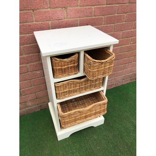 72 - Painted white bank of 5 wicker draws