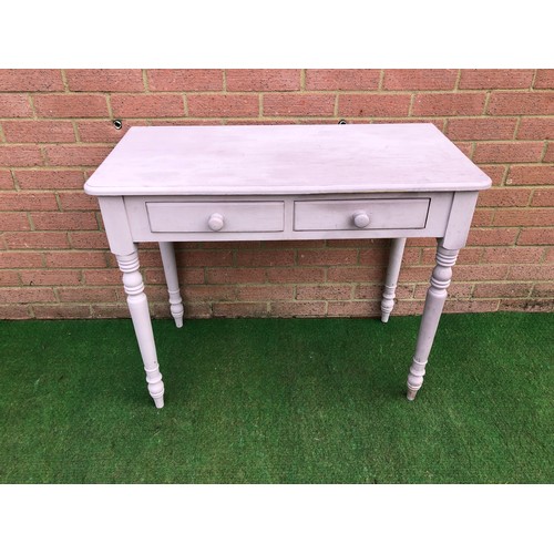 75 - A painted lavender two drawer side table and chair see all pictures