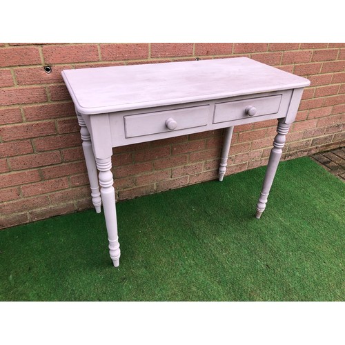 75 - A painted lavender two drawer side table and chair see all pictures