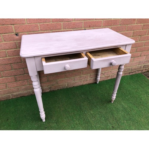 75 - A painted lavender two drawer side table and chair see all pictures