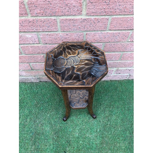 78 - Small oak carved wood wine table