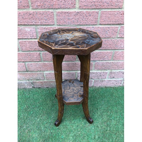 78 - Small oak carved wood wine table