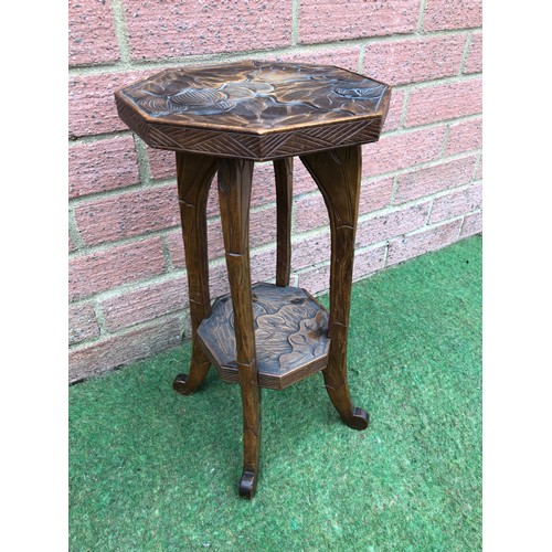 78 - Small oak carved wood wine table