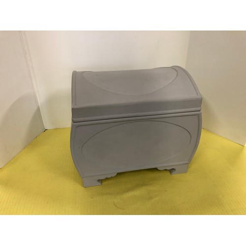79 - Painted grey small dome topped chest with fabric lining