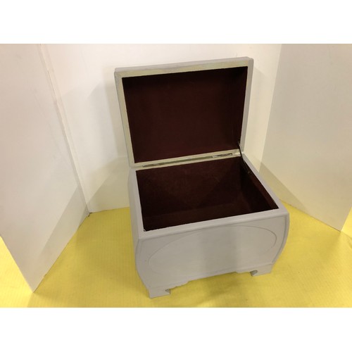 79 - Painted grey small dome topped chest with fabric lining