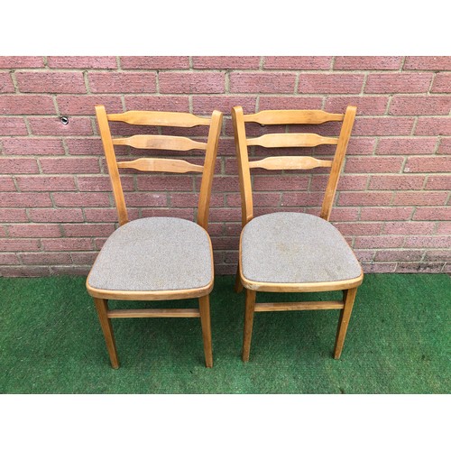 90 - Small pine breakfast table with two café style chairs (see all photos)