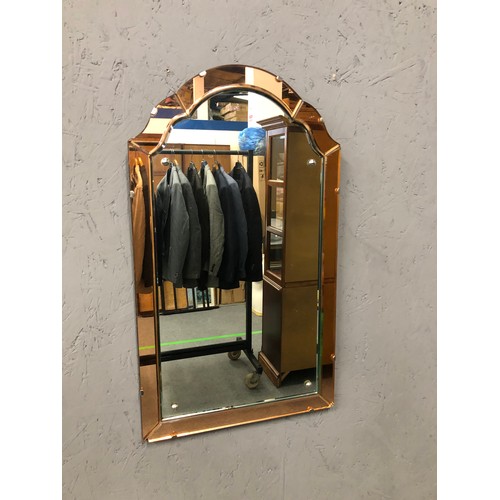 91 - Neat copper edge wall hanging arch top  mirrorsee [ condition report ]