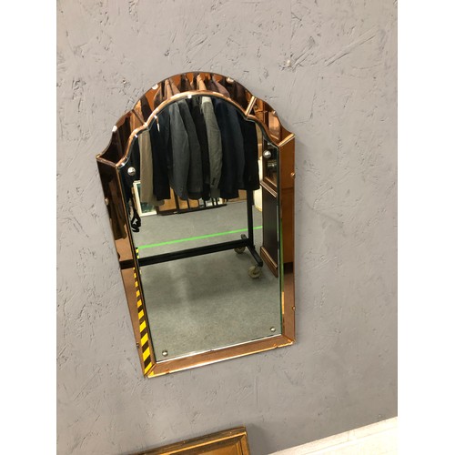 91 - Neat copper edge wall hanging arch top  mirrorsee [ condition report ]