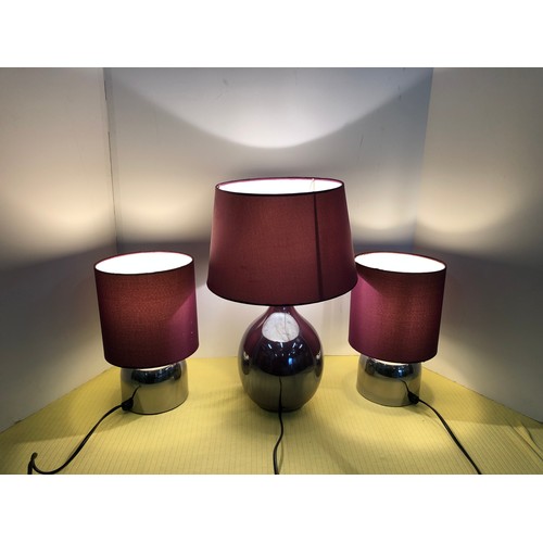 94 - 2 touch lamps with a larger switch lamp in cyber grape (see all photos)