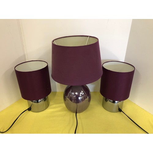 94 - 2 touch lamps with a larger switch lamp in cyber grape (see all photos)