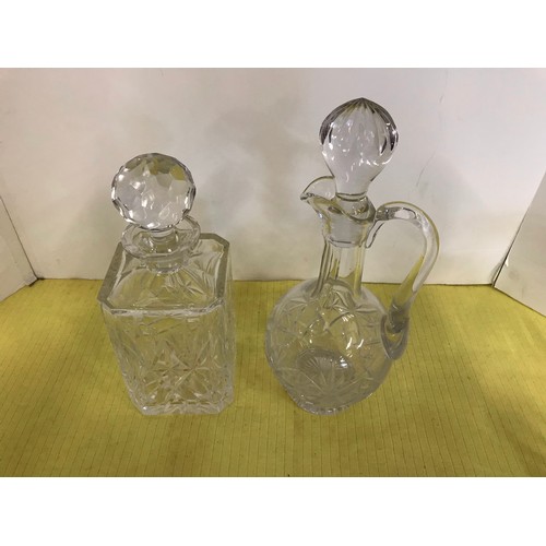 48 - One square whiskey decanter, one port in cut glass