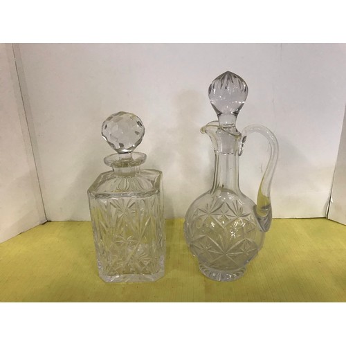 48 - One square whiskey decanter, one port in cut glass