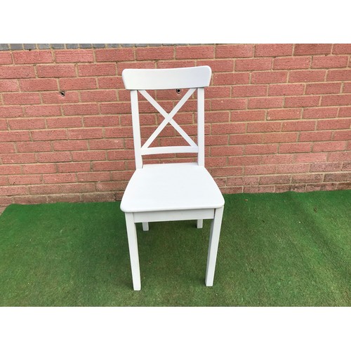 75 - A painted lavender two drawer side table and chair see all pictures