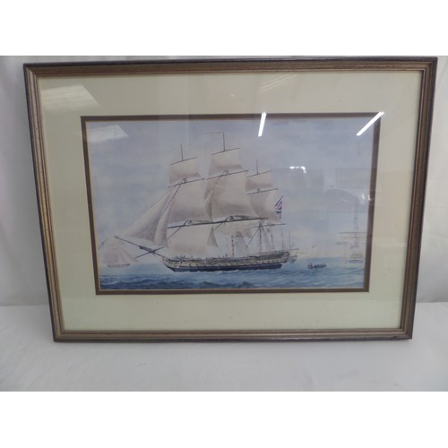 32 - Print of a Frigate at anchor
