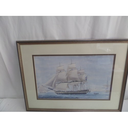32 - Print of a Frigate at anchor