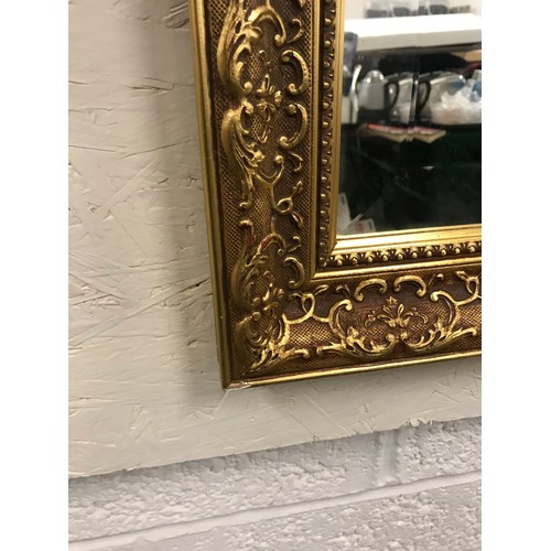 119 - Heavy ornate gold coloured framed bevel edged mirror