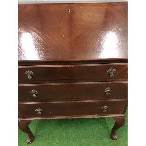 132 - Mahogany Bureau  on queen ann legs