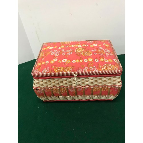 187 - Red Retro sewing Box with contents