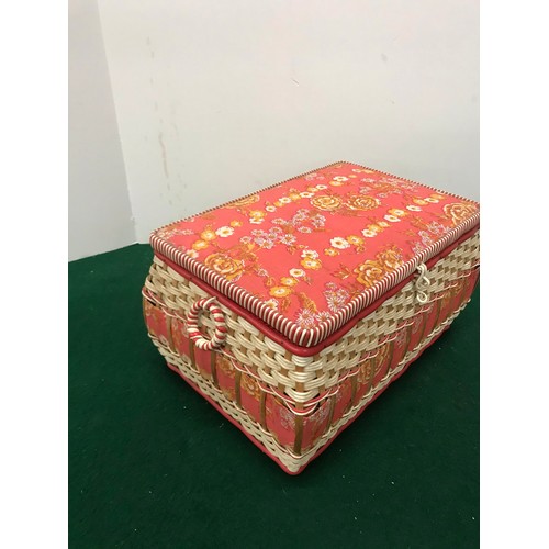 187 - Red Retro sewing Box with contents