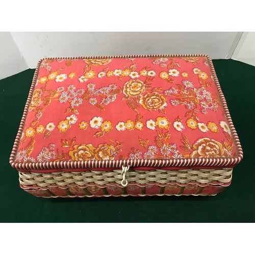 187 - Red Retro sewing Box with contents