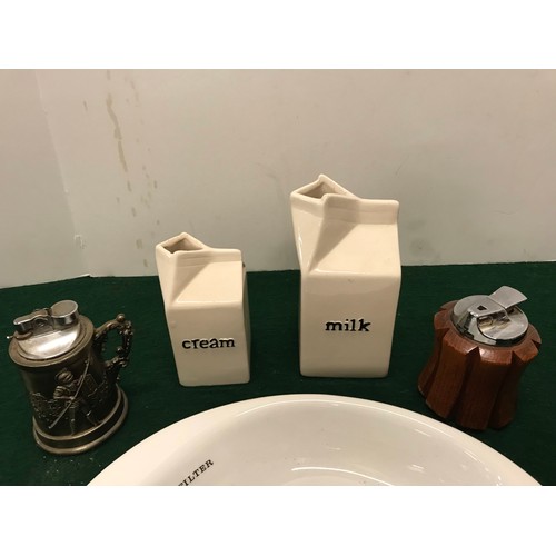 64 - ashtrays ,lighters, milk jugs