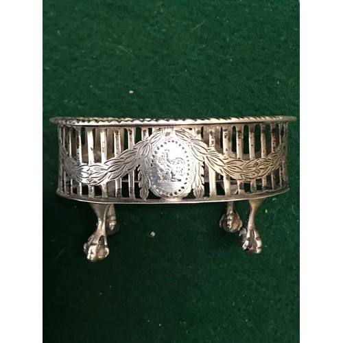 50 - silver hallmarked salt stand with ball and claw feet London 1905 C.S. HarrisTotal Weight 42.37g... 