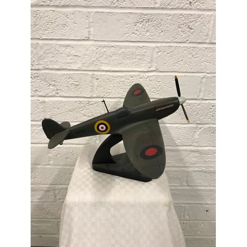 160 - Large resin spitfire on stand with signature of Alex Henshaw the Test pilot