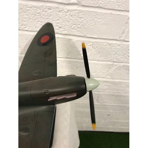 160 - Large resin spitfire on stand with signature of Alex Henshaw the Test pilot