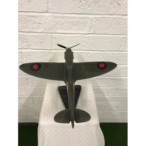 160 - Large resin spitfire on stand with signature of Alex Henshaw the Test pilot