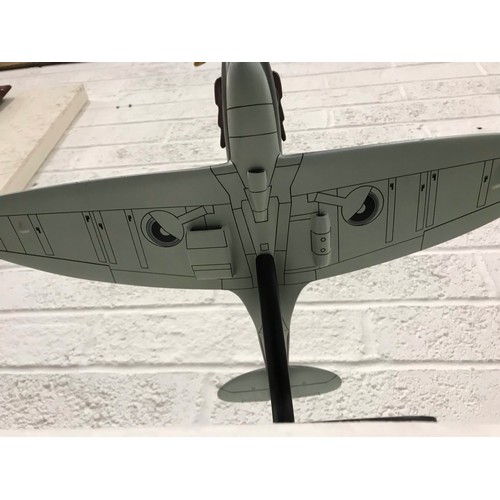 160 - Large resin spitfire on stand with signature of Alex Henshaw the Test pilot