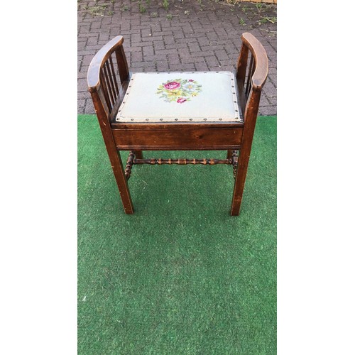 106 - Beech framed piano stool with music compartment