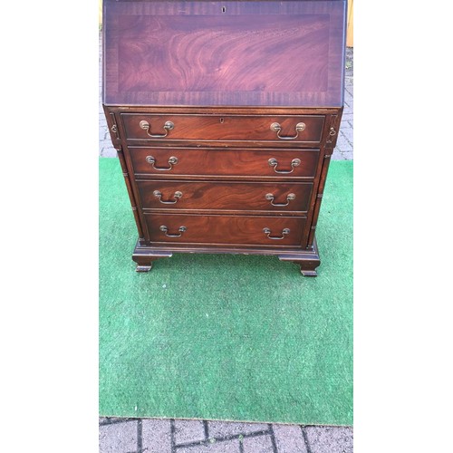 110 - Georgian style mahogany bureau bookcase with draws and gun barrel columns and internal gallery compa... 