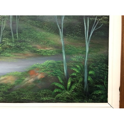 206 - Original Framed  painting of the Amazon JUNGLE Painted from the columbian Side by Rodriguezsize  32.... 