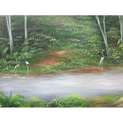 206 - Original Framed  painting of the Amazon JUNGLE Painted from the columbian Side by Rodriguezsize  32.... 