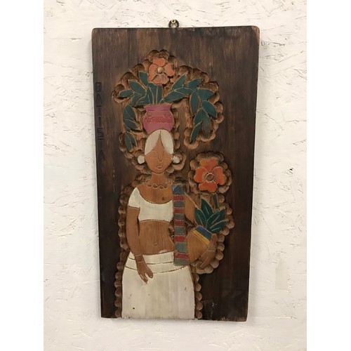 218 - TWO WOODEN decorative plaques from Brazilsize 13 x 24size 11 x 20 inches