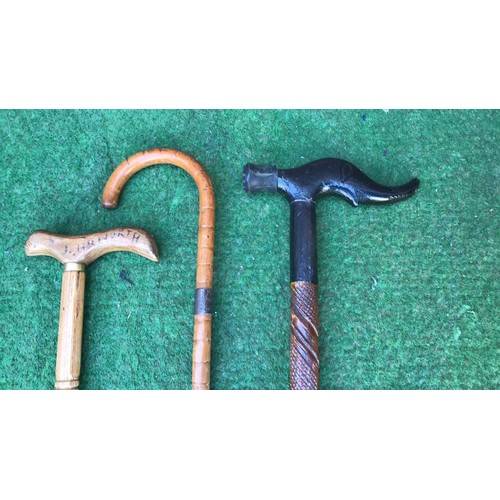 53 - 3 walking canes with shaped handles