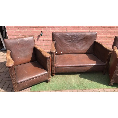 358 - Vintage parlour 2  x 1 x 1 set in brown needs recover