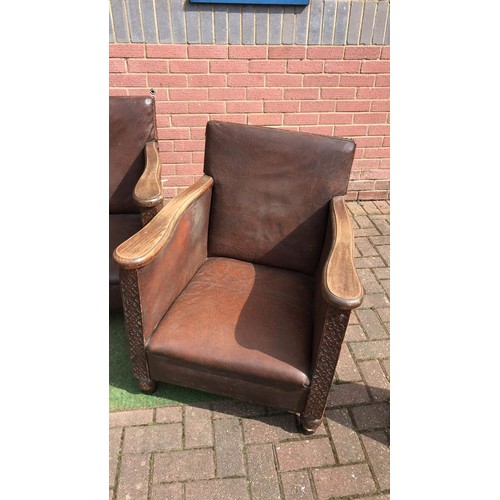 358 - Vintage parlour 2  x 1 x 1 set in brown needs recover